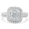 14k White Gold and Platinum Cushion Cut Diamond Engagement Ring