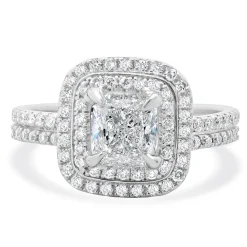 14k White Gold and Platinum Cushion Cut Diamond Engagement Ring