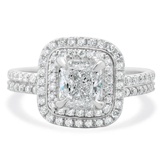 14k White Gold and Platinum Cushion Cut Diamond Engagement Ring