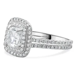 14k White Gold and Platinum Cushion Cut Diamond Engagement Ring