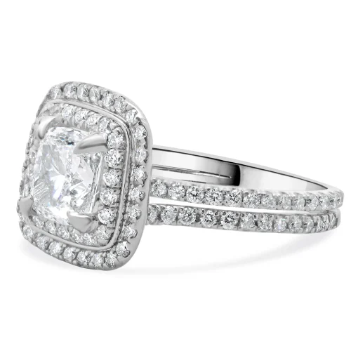 14k White Gold and Platinum Cushion Cut Diamond Engagement Ring