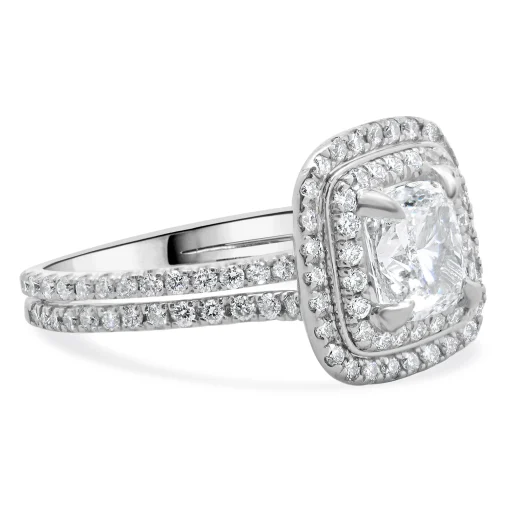 14k White Gold and Platinum Cushion Cut Diamond Engagement Ring