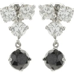 14k White Gold Black and White Diamond Dangle Earrings