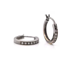 18k White Gold Black Rhodium Diamond Huggie Earrings