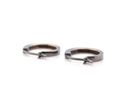 18k White Gold Black Rhodium Diamond Huggie Earrings