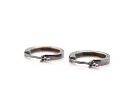 18k White Gold Black Rhodium Diamond Huggie Earrings