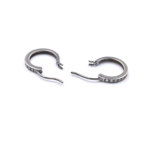 18k White Gold Black Rhodium Diamond Huggie Earrings