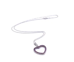 14k White Gold Diamond and Pink Sapphire Heart Necklace