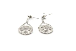 14k White Gold Diamond Circle Dangling Earrings