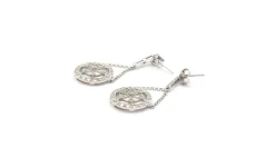 14k White Gold Diamond Circle Dangling Earrings