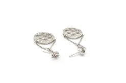 14k White Gold Diamond Circle Dangling Earrings