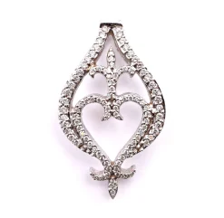 18k White Gold Diamond Fleur De Lis and Heart Pendant