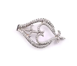 18k White Gold Diamond Fleur De Lis and Heart Pendant