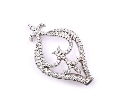 18k White Gold Diamond Fleur De Lis and Heart Pendant
