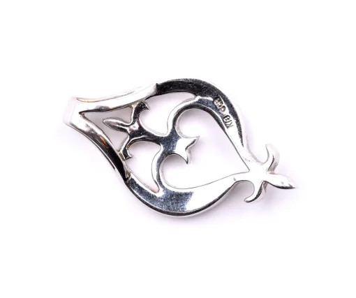 18k White Gold Diamond Fleur De Lis and Heart Pendant