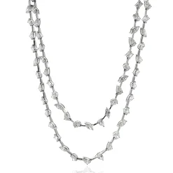 14k White Gold Double Row Multi-Shaped Diamond Necklace