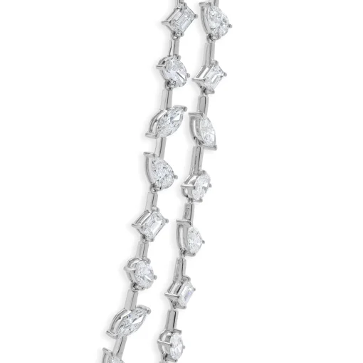 14k White Gold Double Row Multi-Shaped Diamond Necklace