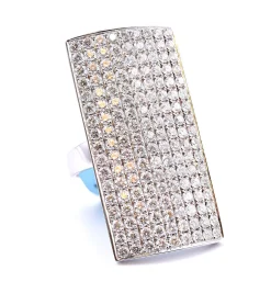 18k White Gold Full Finger Rectangle Pave Diamond Ring