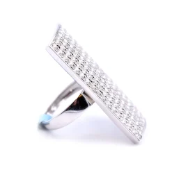 18k White Gold Full Finger Rectangle Pave Diamond Ring