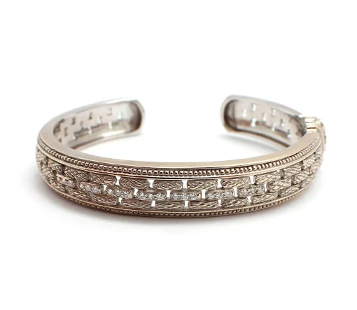 18k White Gold Judith Ripka Diamond Hinged Bangle Bracelet