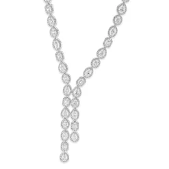 14k White Gold Multi-Shaped Halo Diamond Lariat Necklace