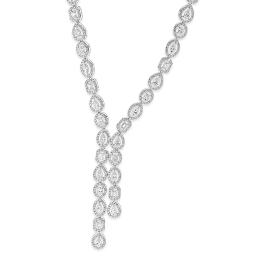 14k White Gold Multi-Shaped Halo Diamond Lariat Necklace