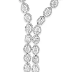 14k White Gold Multi-Shaped Halo Diamond Lariat Necklace