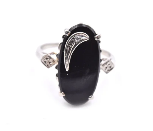 14k White Gold Onyx and Diamond Ring