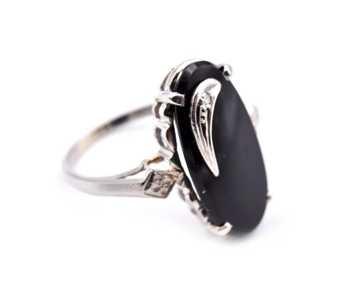 14k White Gold Onyx and Diamond Ring