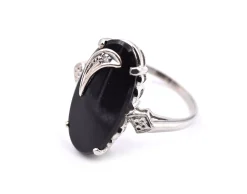 14k White Gold Onyx and Diamond Ring