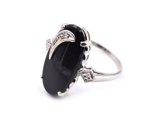 14k White Gold Onyx and Diamond Ring