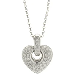 14k White Gold Pave Diamond Heart Pendant Necklace