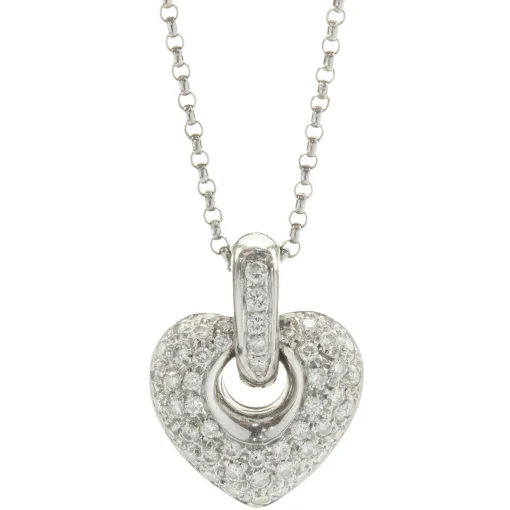 14k White Gold Pave Diamond Heart Pendant Necklace