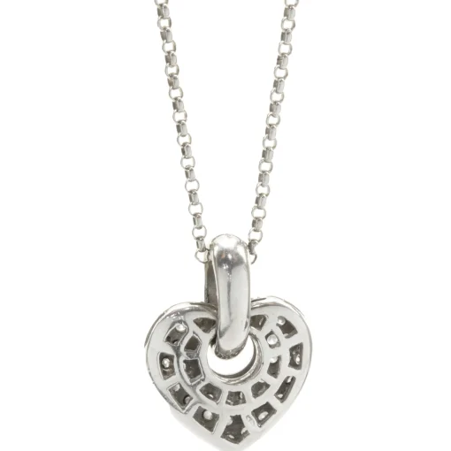 14k White Gold Pave Diamond Heart Pendant Necklace