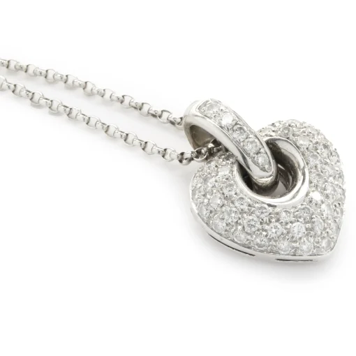 14k White Gold Pave Diamond Heart Pendant Necklace