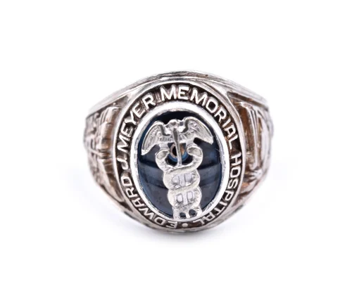 10k White Gold "Edward J. Meyer" Memorial Hospital 1973 Signet Ring