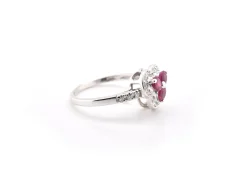14k White Gold Ruby Trio and Diamond Ring