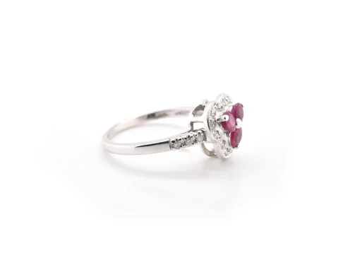 14k White Gold Ruby Trio and Diamond Ring