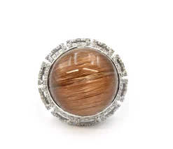 18k White Gold Rutilated Quartz and Diamond Ring