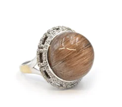 18k White Gold Rutilated Quartz and Diamond Ring