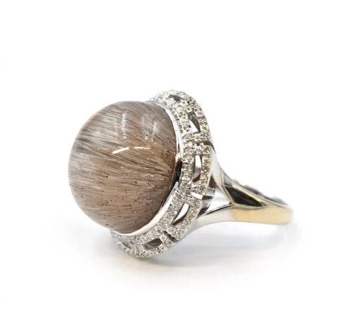 18k White Gold Rutilated Quartz and Diamond Ring