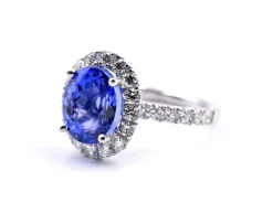 14k White Gold Tanzanite and Diamond Halo Ring