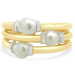 18K Yellow Gold & Platinum Baroque Pearl and Diamond Hinged Cuff
