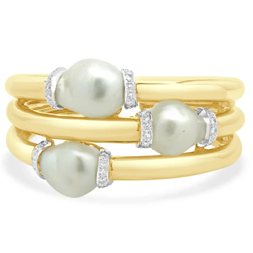 18K Yellow Gold & Platinum Baroque Pearl and Diamond Hinged Cuff