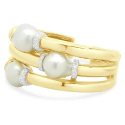 18K Yellow Gold & Platinum Baroque Pearl and Diamond Hinged Cuff