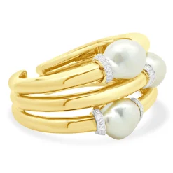 18K Yellow Gold & Platinum Baroque Pearl and Diamond Hinged Cuff