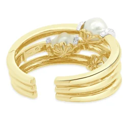 18K Yellow Gold & Platinum Baroque Pearl and Diamond Hinged Cuff