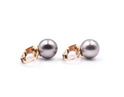 14k Yellow Gold Black Tahitian South Sea Pearl Earrings