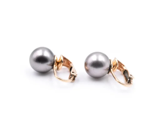14k Yellow Gold Black Tahitian South Sea Pearl Earrings