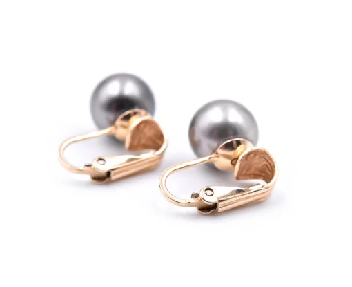 14k Yellow Gold Black Tahitian South Sea Pearl Earrings
